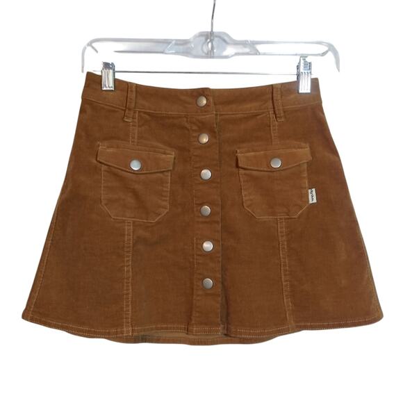 Rythem Dresses & Skirts - Rhythm Corduroy Mocha Brown Tan Button Down Mini Boho Skirt Size 2